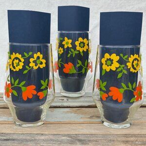 14 oz Colorful Flower Glass Tumblers - Set of 3